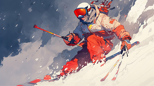 冬天滑雪的卡通人物图片