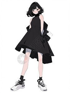 穿黑色长裙酷酷的卡通女孩图片