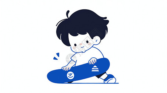 抱着滑板车可爱的卡通男孩图片