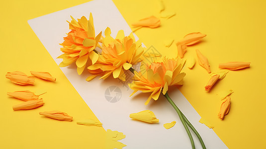 黄色背景上几朵漂亮的黄色小清新菊花图片