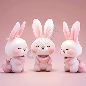 开心笑的粉色立体卡通兔子三视图图片