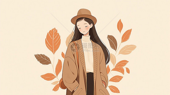 秋天穿咖色毛衣时尚的卡通女孩图片