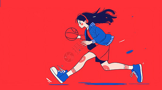 穿蓝色外套打篮球的卡通女孩图片