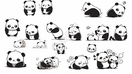 可爱的卡通熊猫各种动作表情图片