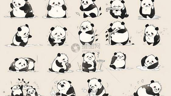 各种动作与表情的可爱卡通熊猫图片