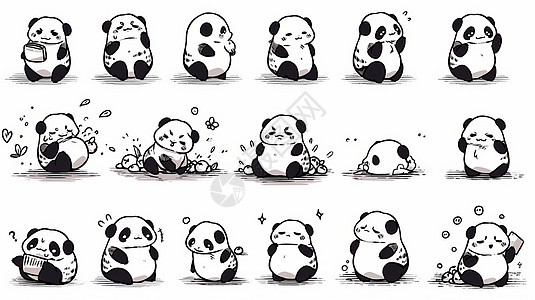 胖胖的可爱卡通小熊猫各种动作与表情图片