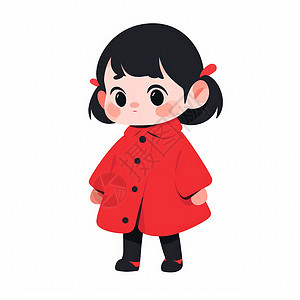 可爱卡通小女孩穿红色大外套图片