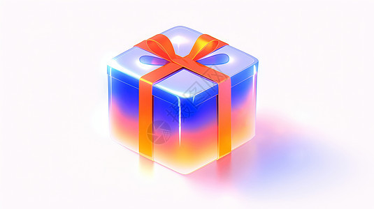 橙蓝渐变立体可爱的卡通礼物盒背景图片