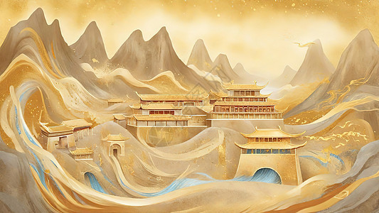 敦煌沙漠金箔壁画图片