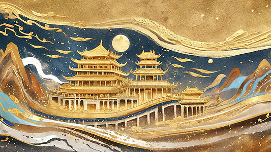 特色建筑素材美丽金箔特色敦煌壁画插画