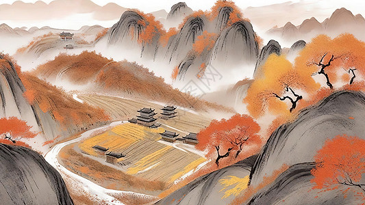 秋天山野红色枫树林背景图片