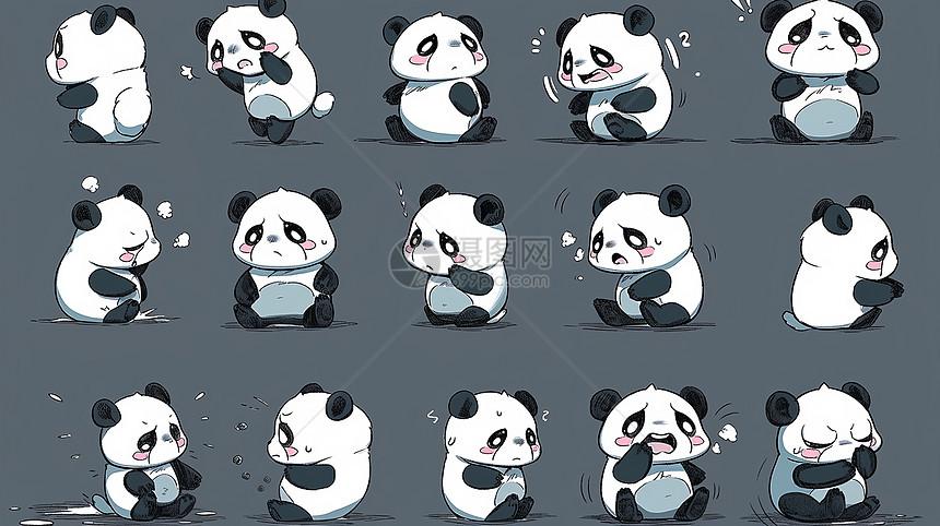 各种动作与表情的可爱卡通大熊猫形象图片
