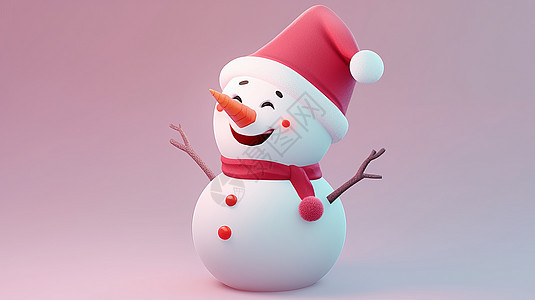 戴着圣诞帽开心笑的立体卡通小雪人背景图片