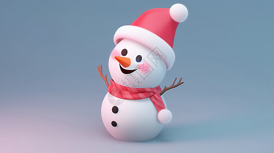 戴红色圣诞帽可爱的卡通小雪人背景图片
