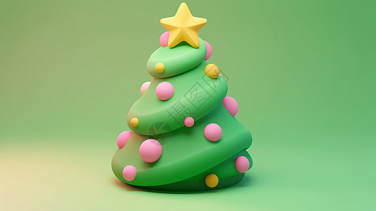 圣诞节大素材头顶一颗黄色大星星可爱的卡通圣诞树插画