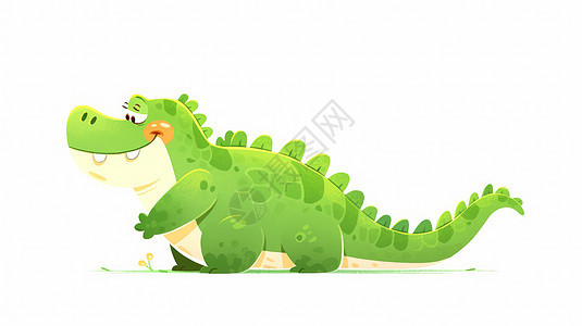一只绿色可爱的卡通鳄鱼图片