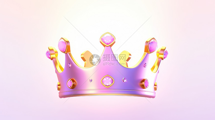 粉色可爱的卡通皇冠镶嵌着钻石图片