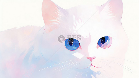 蓝色眼睛白色可爱的卡通小猫图片
