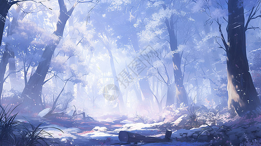 冬天唯美小清新卡通森林图片