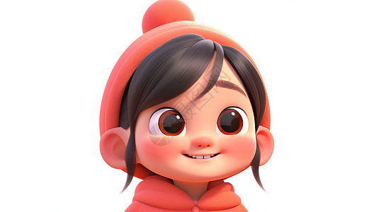 戴着红色帽子开心微笑的可爱大卡通小女孩图片
