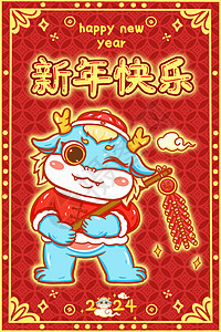 卡通可爱喜庆龙年2024年卡通龙红包新年快乐背景图片