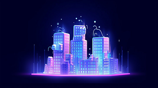 炫彩发光的卡通城市建筑图片