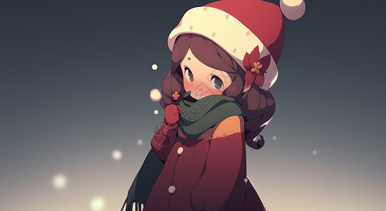 戴着红色圣诞帽的可爱卡通小女孩图片