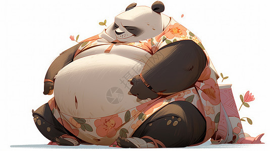 穿着花衣服可爱的胖子卡通熊猫背景图片
