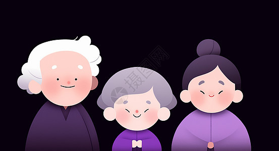 穿着紫色衣服可爱的卡通一家人图片