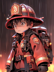 大雨中被淋湿的卡通消防员图片