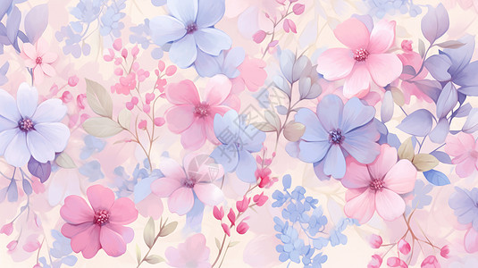 粉紫相间的漂亮小清新卡通花朵背景图片