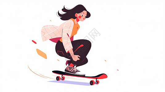 正在玩滑板的时尚扁平风卡通女孩图片