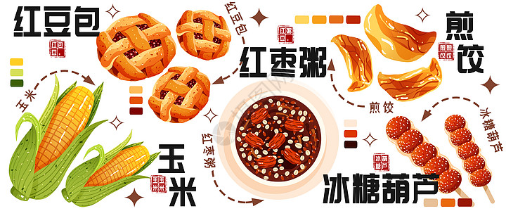 秋冬美食插画冰糖葫芦红枣粥高清图片