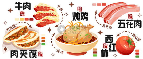 秋冬美食插画炖鸡肉夹馍图片