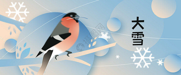 二十四节气大雪冬季鸟类渐变风插画Banner图片