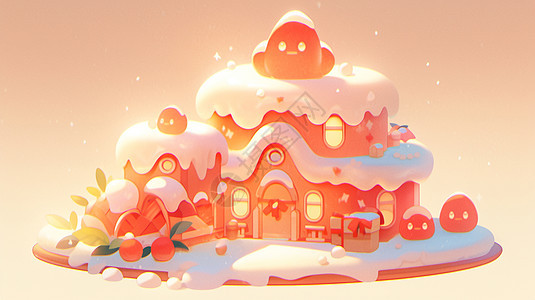 落满厚厚的雪的卡通圣诞屋图片