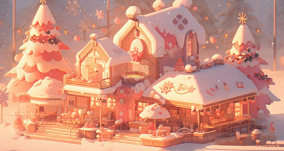 午后温馨的卡通圣诞屋背景图片