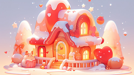 温馨的红色卡通圣诞小屋图片