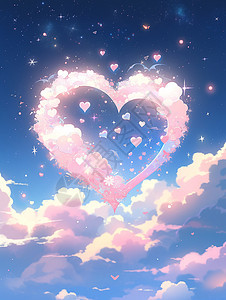 飞在空中的粉色爱心卡通云朵背景图片