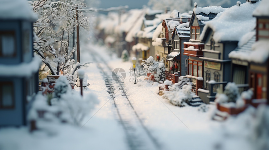 冬天大雪中条被雪覆盖的卡通铁路图片