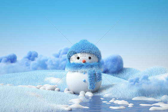 毛绒冬季雪人场景图片