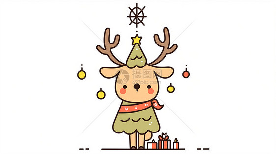 穿圣树诞装的卡通小鹿图片