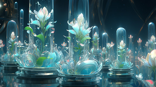 在透明容器中的发光卡通花朵图片