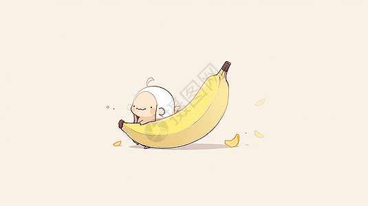 抱着大大香蕉的可爱卡通小动物图片