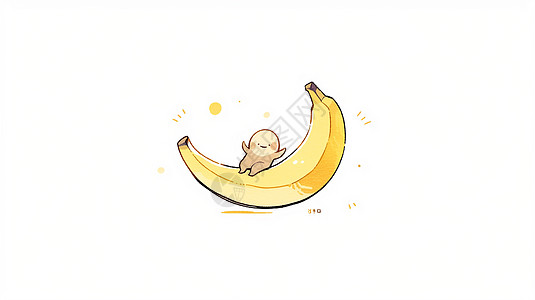 坐在黄色大大的香蕉上开心的卡通小动物图片