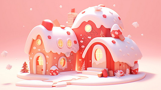 粉色喜庆可爱的立体卡通圣诞屋图片