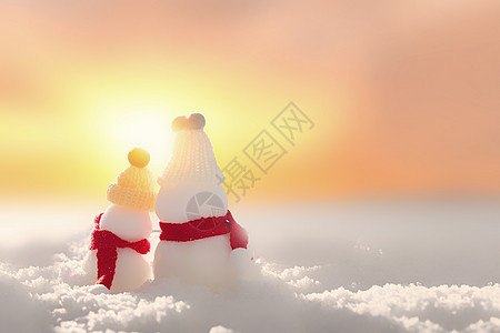 唯美日出雪人创意冬天背景背景图片