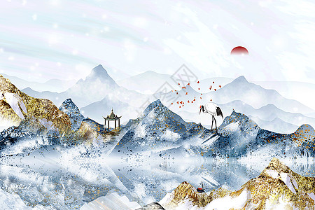 萧条新中式冬天雪景设计图片