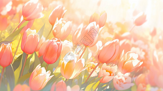 暖色调盛开的卡通郁金香花朵卡通背景图片