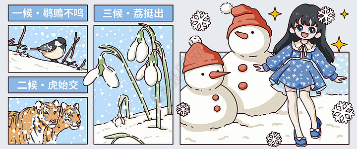 白露三候二十四节气之大雪三候插画banner插画